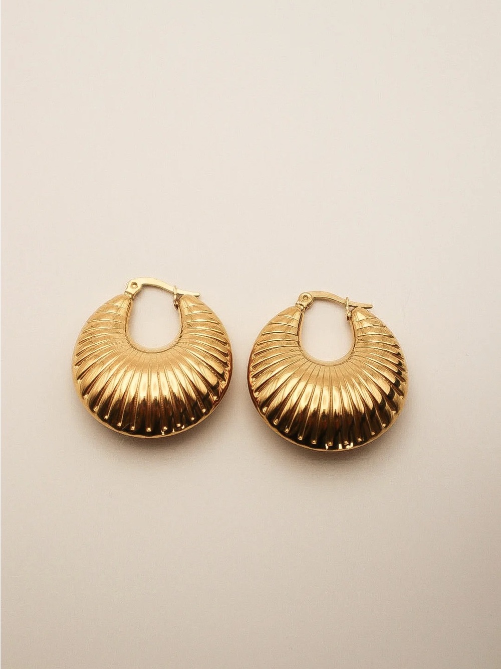 Gold Ribbed Hoop Earrings - Women Jewelry